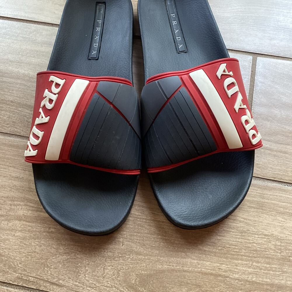 PRADA Sport Mens Black Red Gray White Logo Slides Sandals US Size 11 - Picture 2 of 9